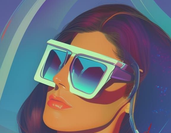 Pretty pale woman with pouty lips wearing futuristic funky florally sunglasses, bright sunlight, vivid colors, detailed ...