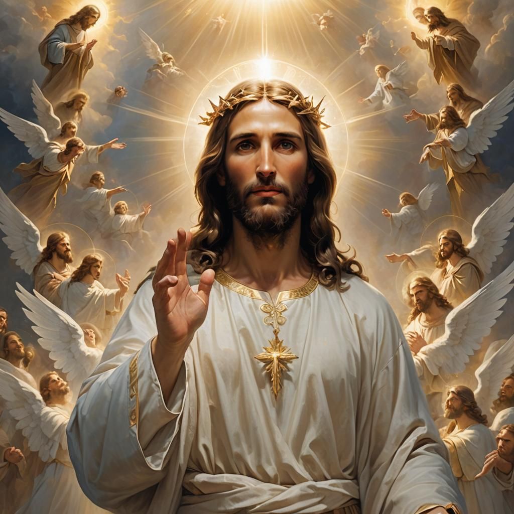 Jesus Christ Surrounded by Angels in Divine Light