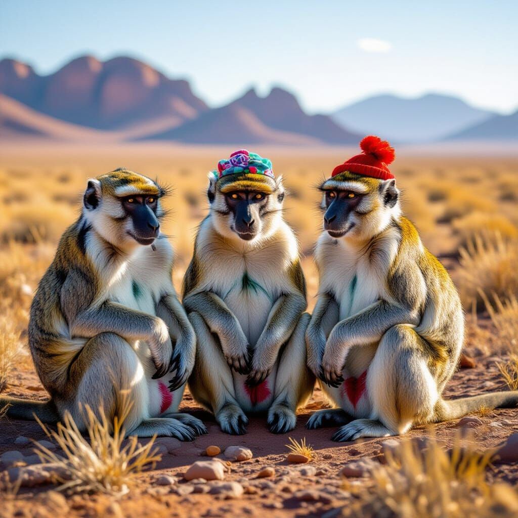 Monkeys Walking in Surreal Landscape, Digital Art