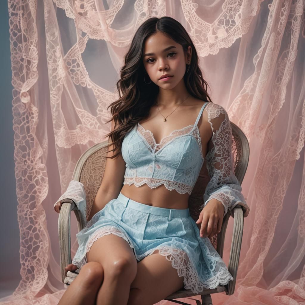 Jenna Ortega in Elegant Sheer Lace Mini Skirt