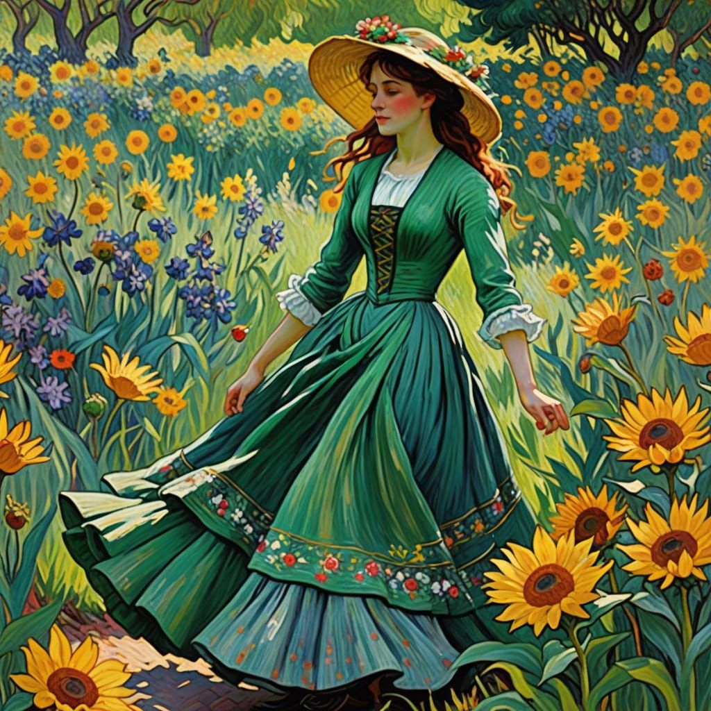 Impressionistic Woman Dancing in a Meadow