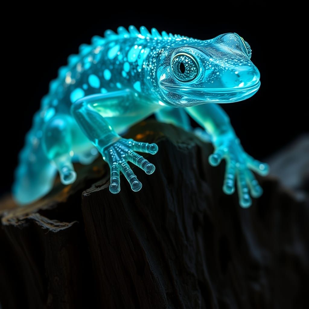 Bioluminescent Crystal Gecko Sculpture Digital Art