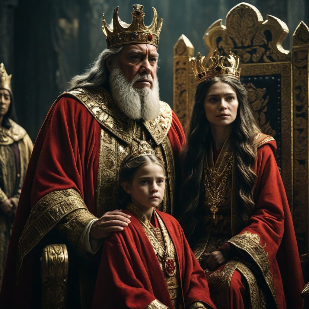 Aging King Crowns Daughter as Queen in Regal Red and Gold