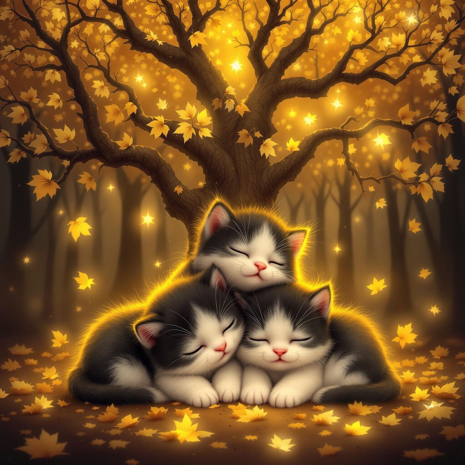 a large autumn tree with branches filled with yellow autumn ...