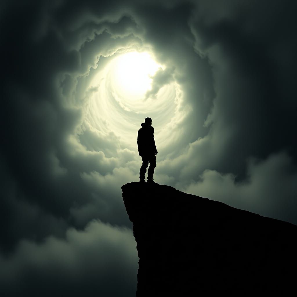 Desperate Figure on the Edge of a Cliff