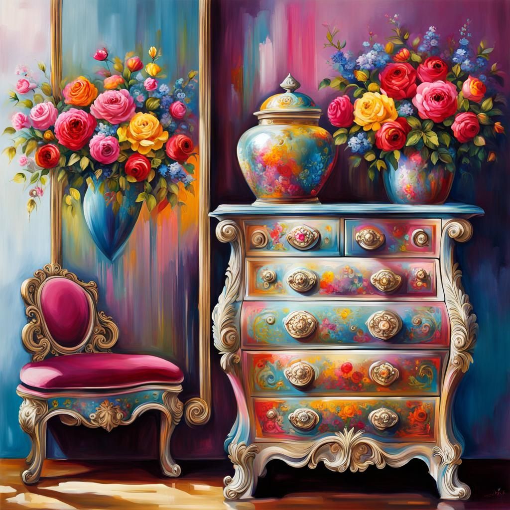 Floral Chest of Drawers in Graffiti Art Style
