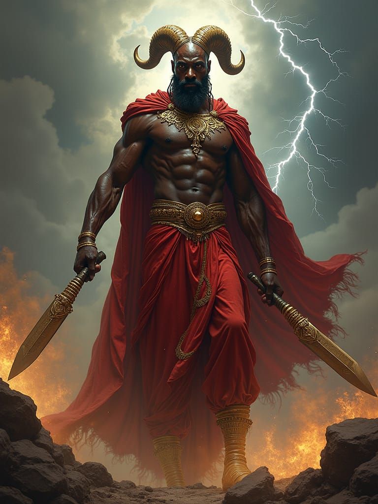 Ogun, Yoruba God of War in Dark Fantasy Style
