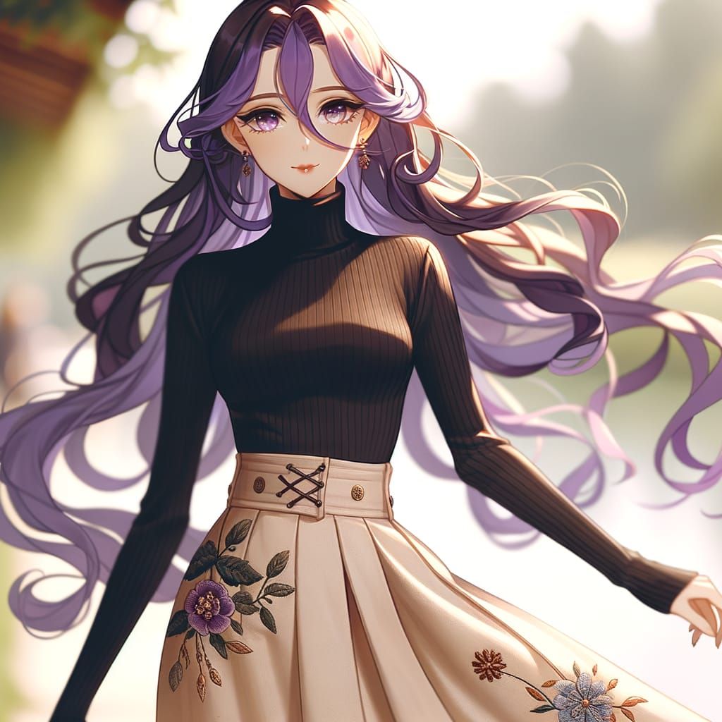 Elegant Anime Woman with Purple Hair