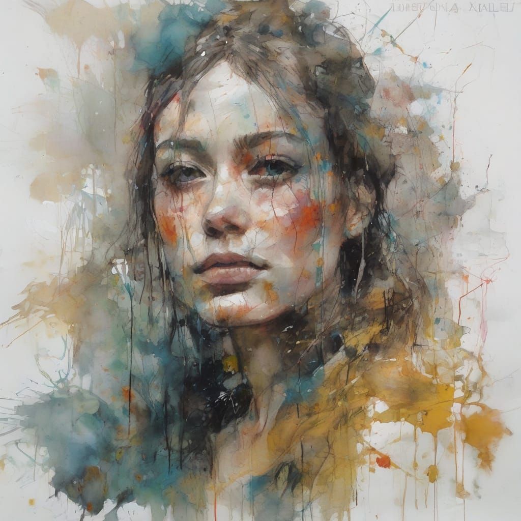 Expressive Ink Portrait with Splatter Art Style