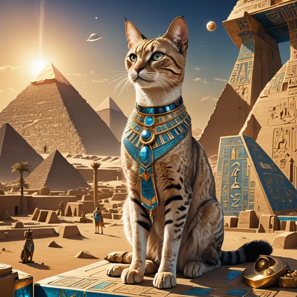 Regal Egyptian Cat in Futuristic Egyptscape