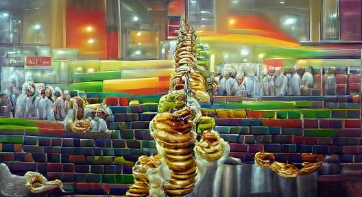 Rainbow Shawarma Chain in Luminist Oil Painting