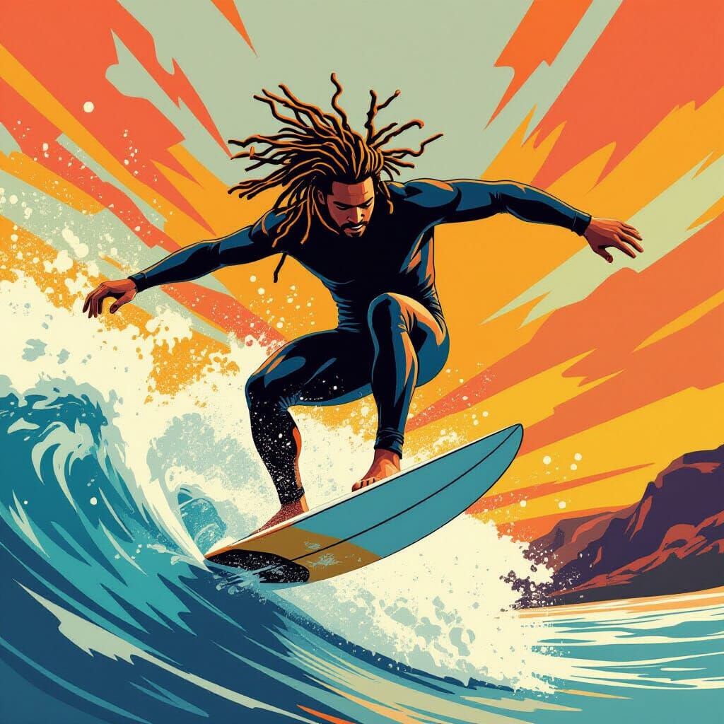 Surfer with Dreadlocks Performing Big Air Trick