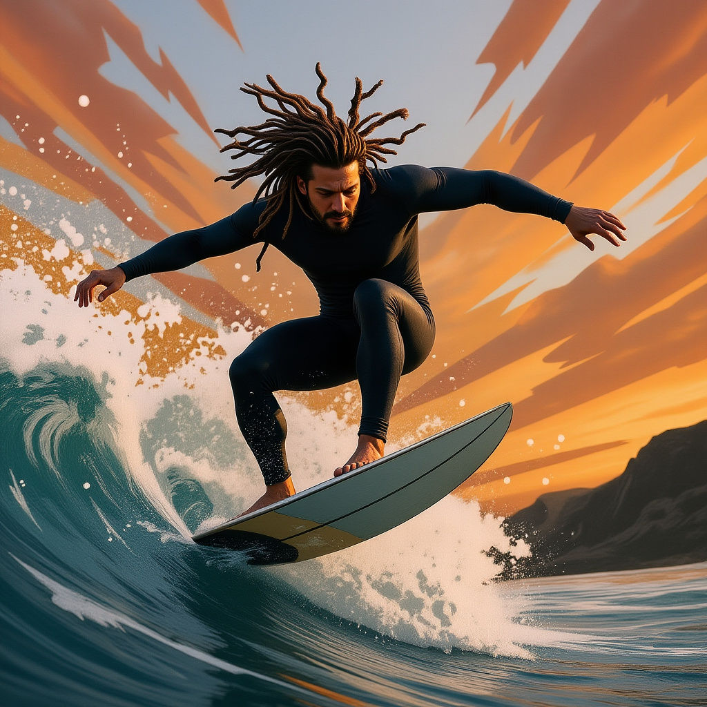 Surfer with Dreadlocks Flying Big Air