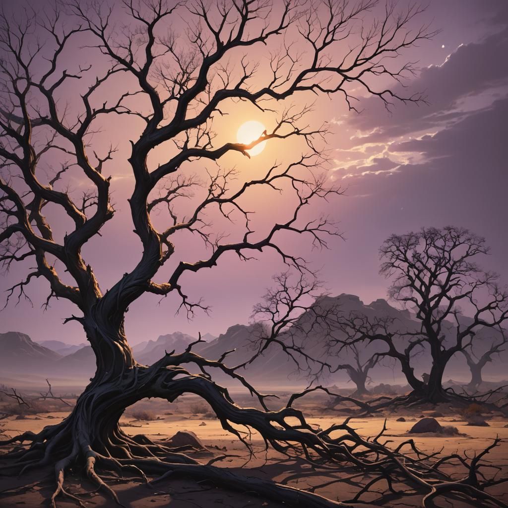 Ancient Tree's Last Leaf: Dark Fantasy Art