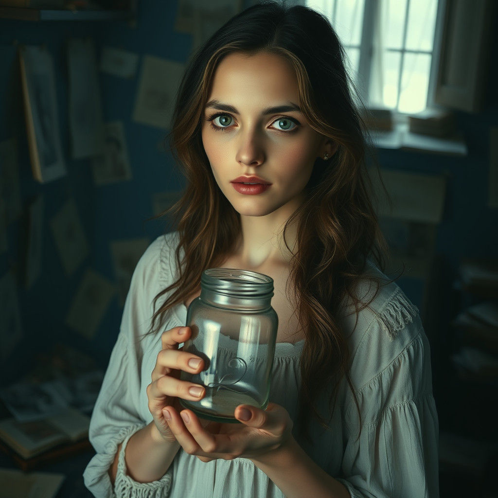 Woman with Jar in Nostalgic, Moody Interior