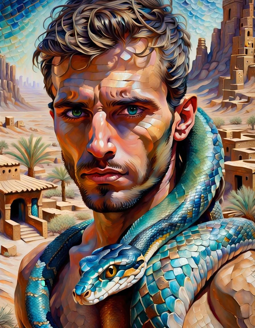 Snake Charmer in Sunken City: Impasto Painting