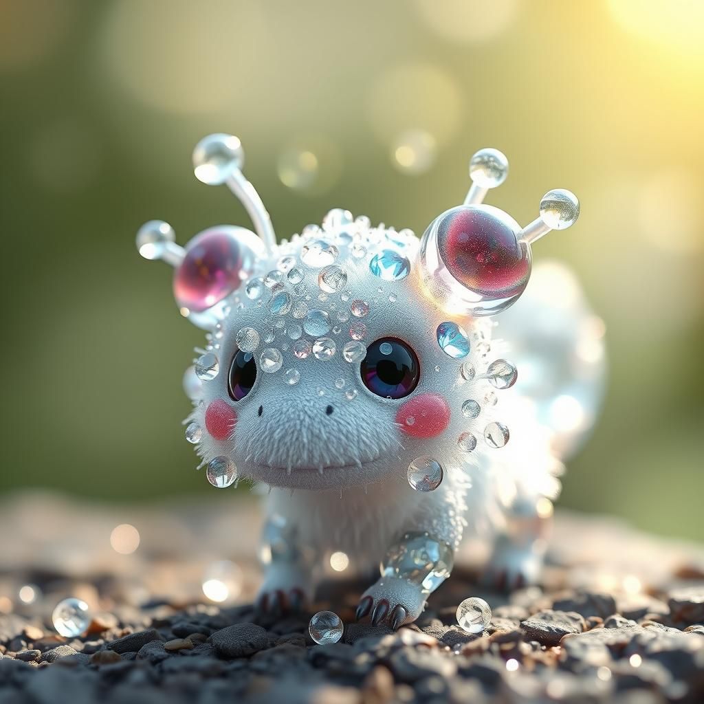 Adorable Dewdrop Creature in 3D Anime Style