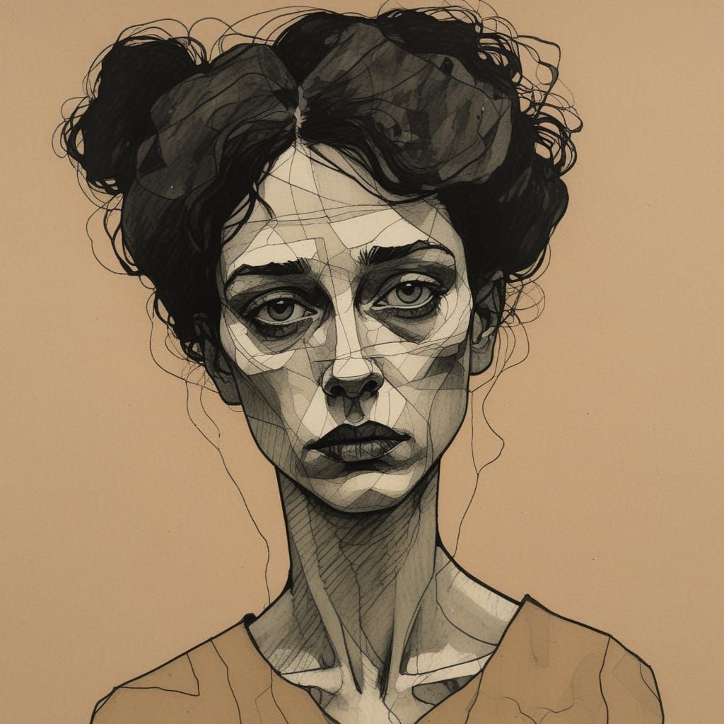 Evocative Sketch of a Lonely Woman in Moody Lighting