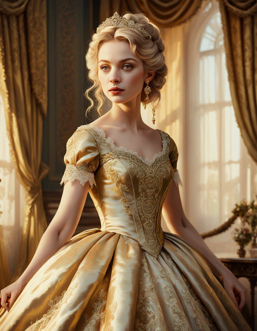 Elegant Blonde in Baroque Portrait with Golden Light