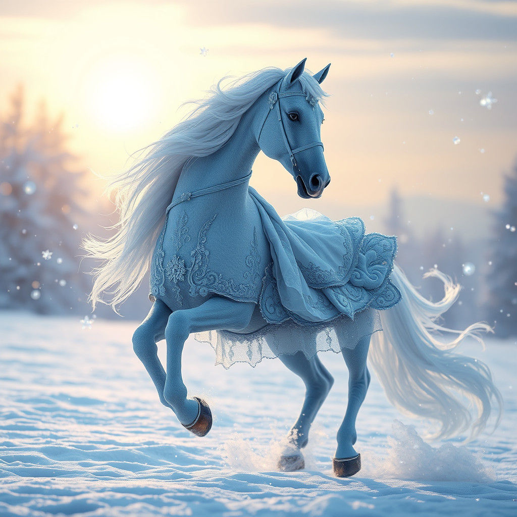 Snow Horse in Ornate Dress, Fantasy Concept Art