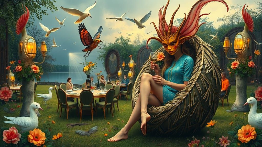 Surreal Garden Party in Style of Klimt