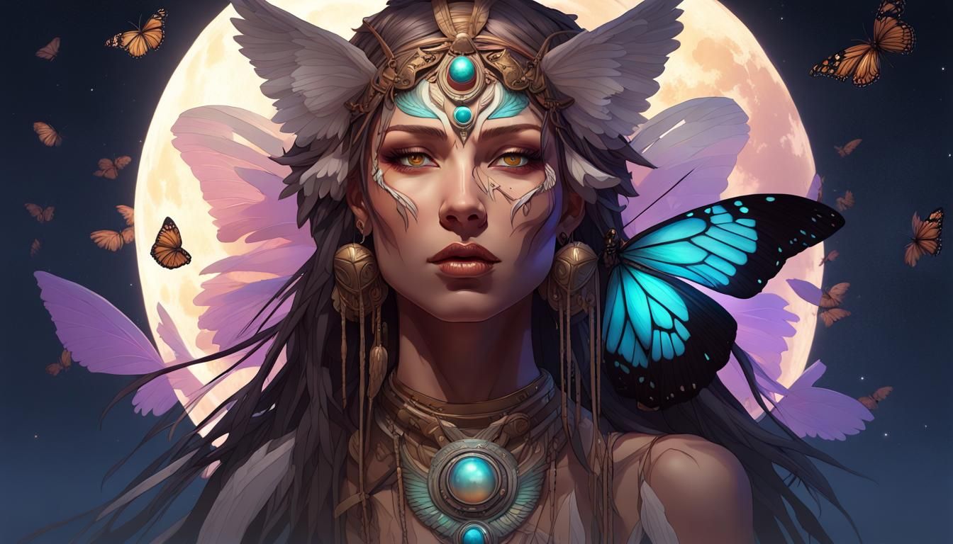 Butterfly-Winged Shaman-Angel in Staring Night