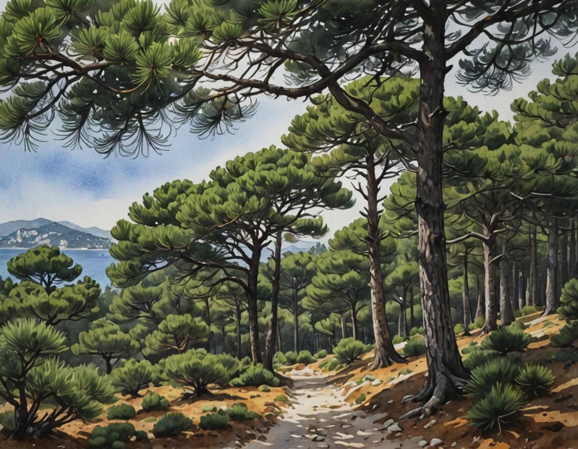 Watercolor Forest of Korčula Painting