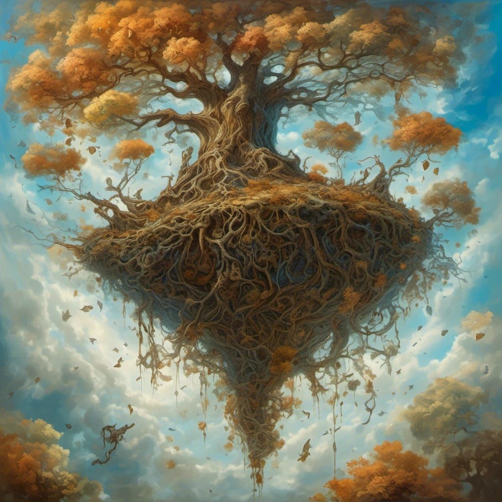 Upside-Down Tree: A Surrealist Oil Painting