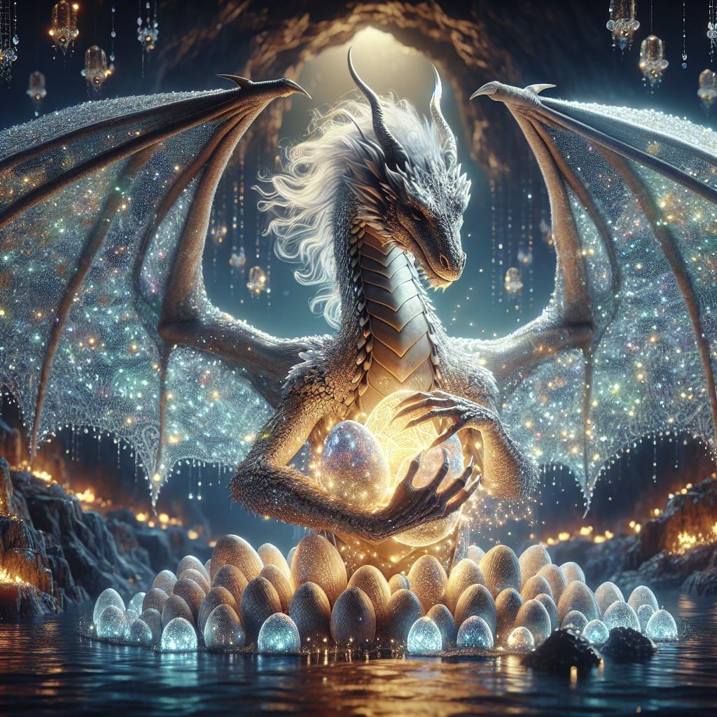 Sparkling Dragon Mother Protecting Her Eggs