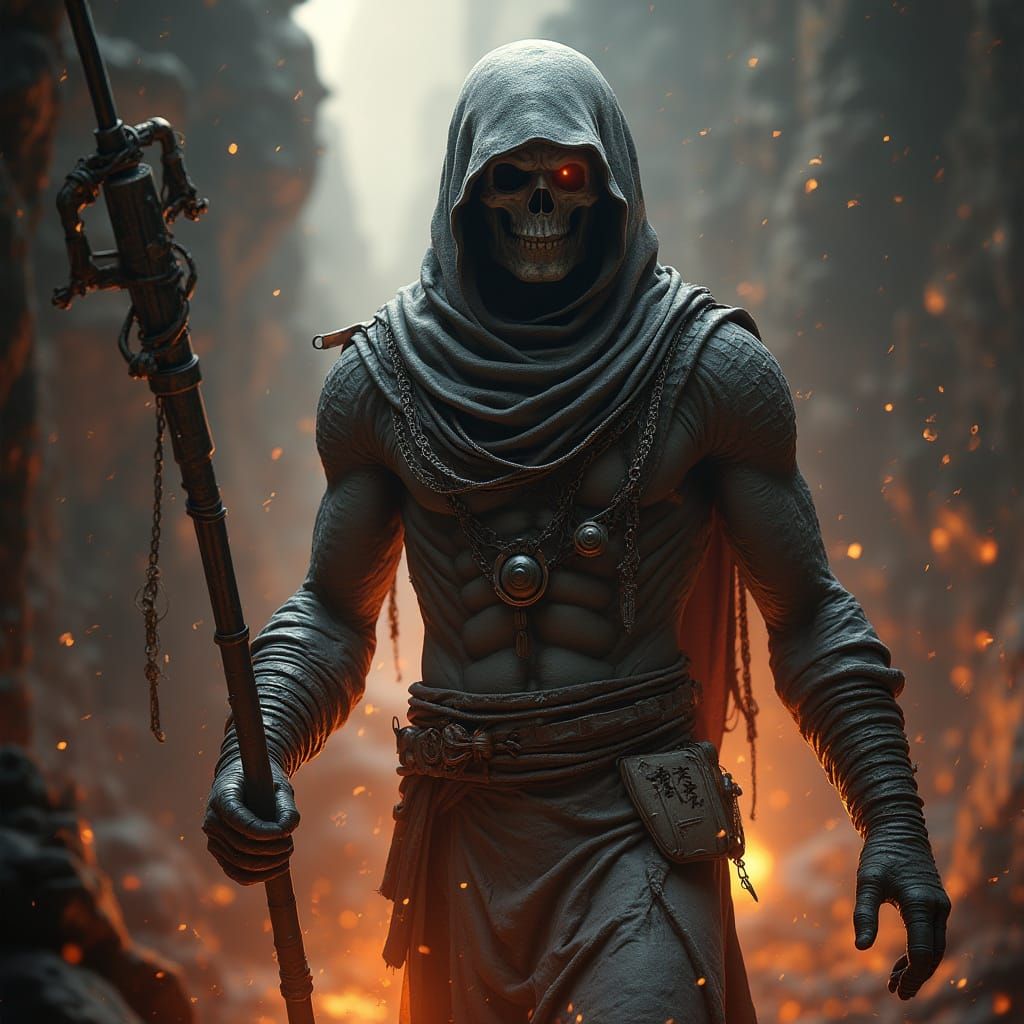 Mysterious Fantasy Mummy in a Vibrant, Dreamlike World