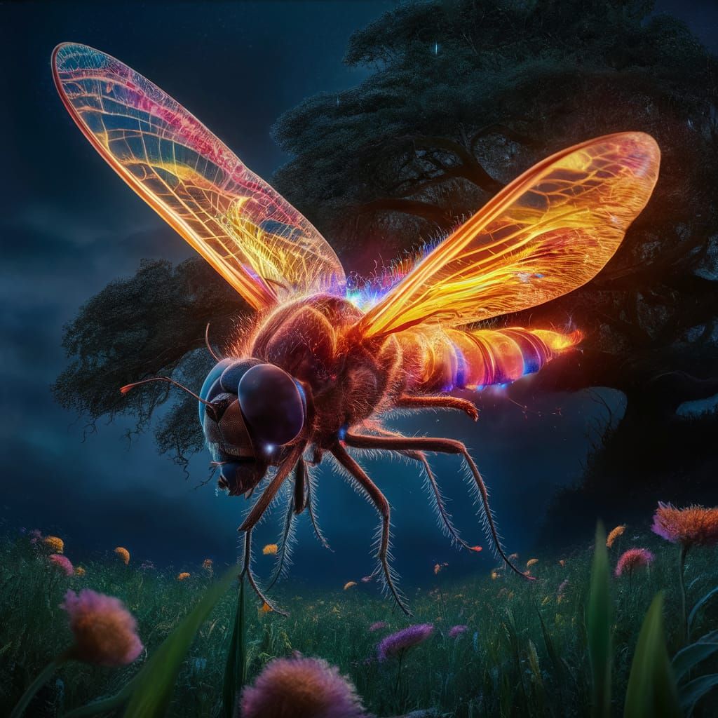 Vibrant Firefly at Night in a Fantasy Setting