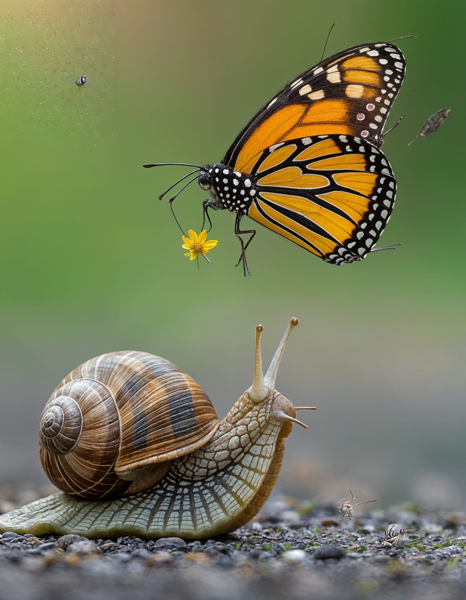 Snail Watching Butterfly in Flight