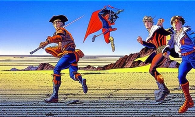 Wild Boys Running in Moebius Style