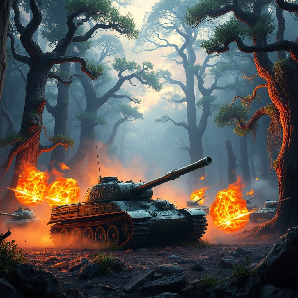 Lone Tank Unleashes Fury in a Blazing Mystic Forest