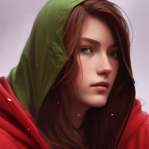 Girl in Red Hoodie, Hyperdetailed Portrait
