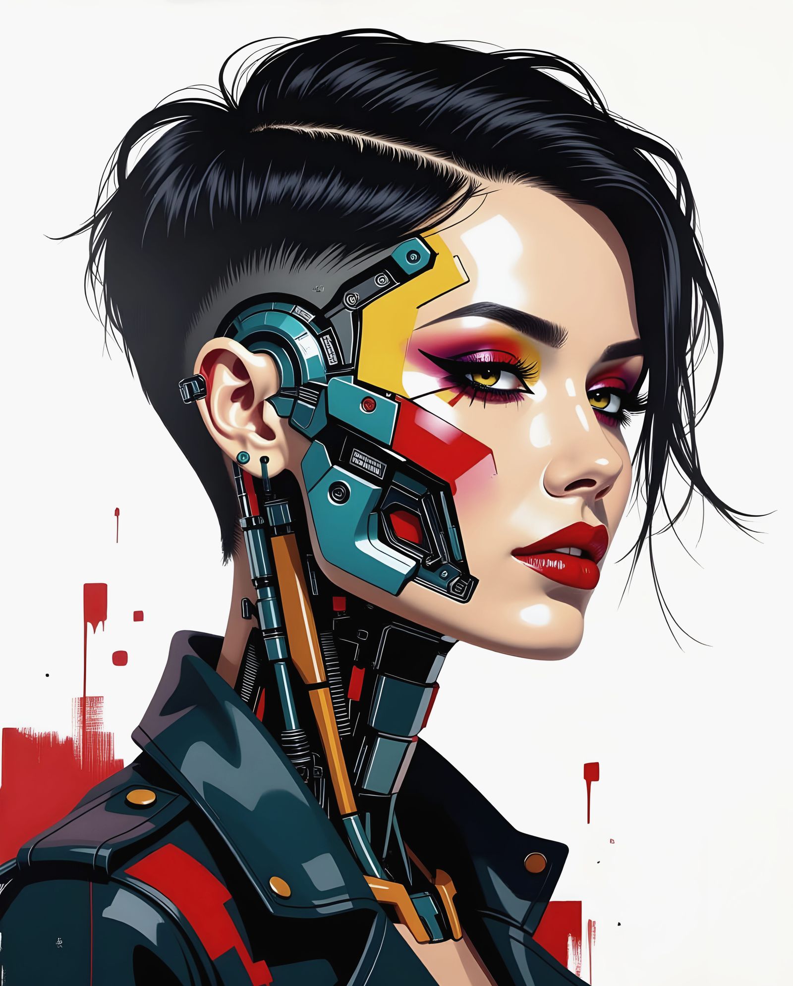 Cyborg Woman Portrait with Bold Brushstrokes