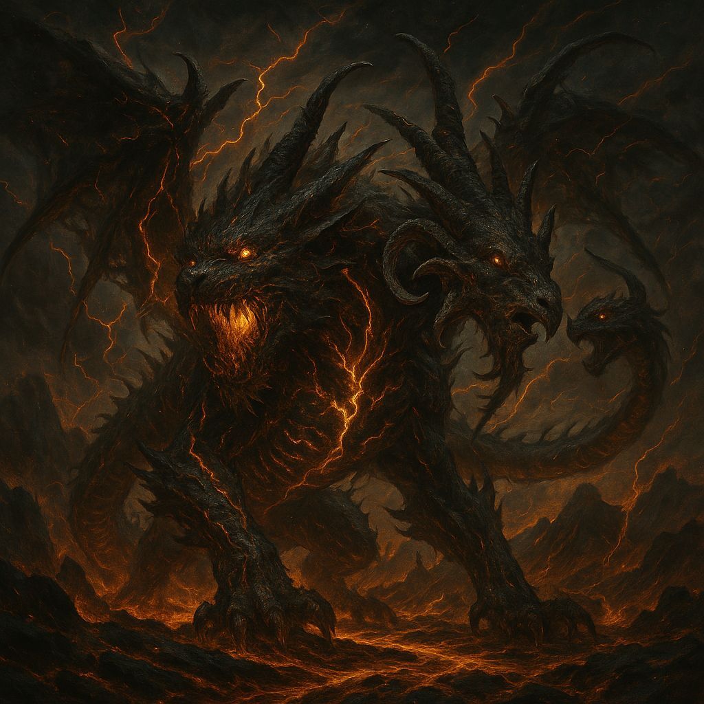 Colossal Chaos Chimaera in Dark Fantasy Style