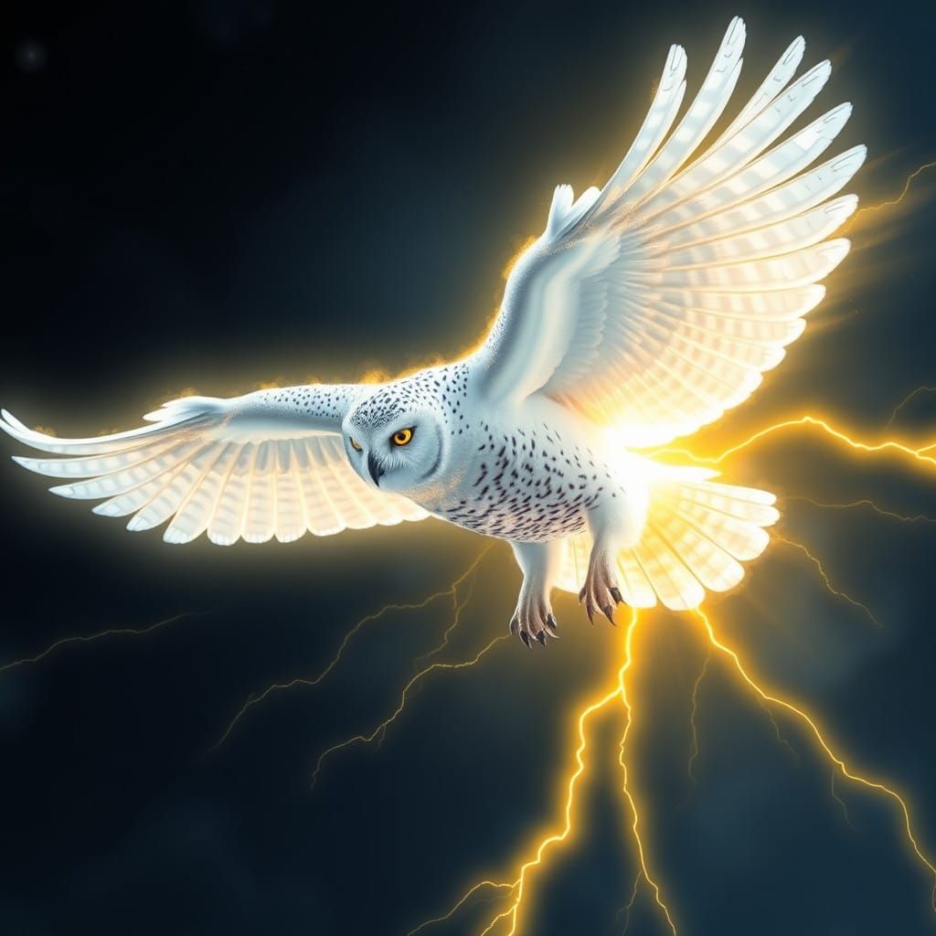 Ethereal Snow Owl Illusion: Radiant Beams of Light with Yell...