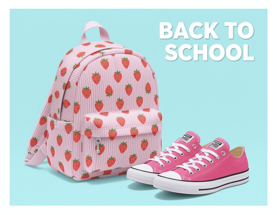Pink Corduroy Backpack and Sneakers: Back to School Ad