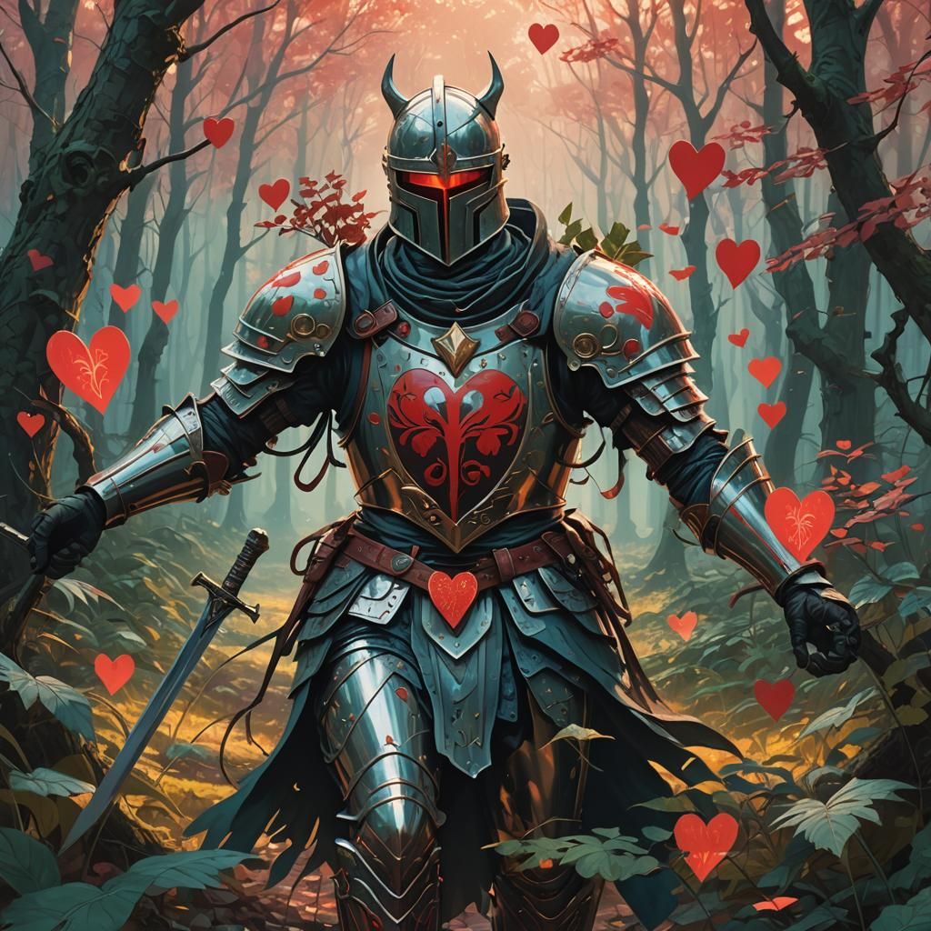 Knight of Hearts in Mystical Forest Concept Art
