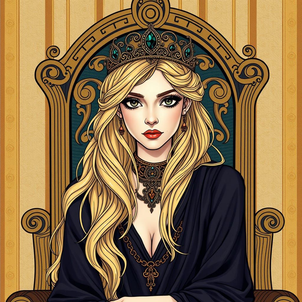 Regal Wanheda Goddess of Death in Vintage Art Nouveau Style