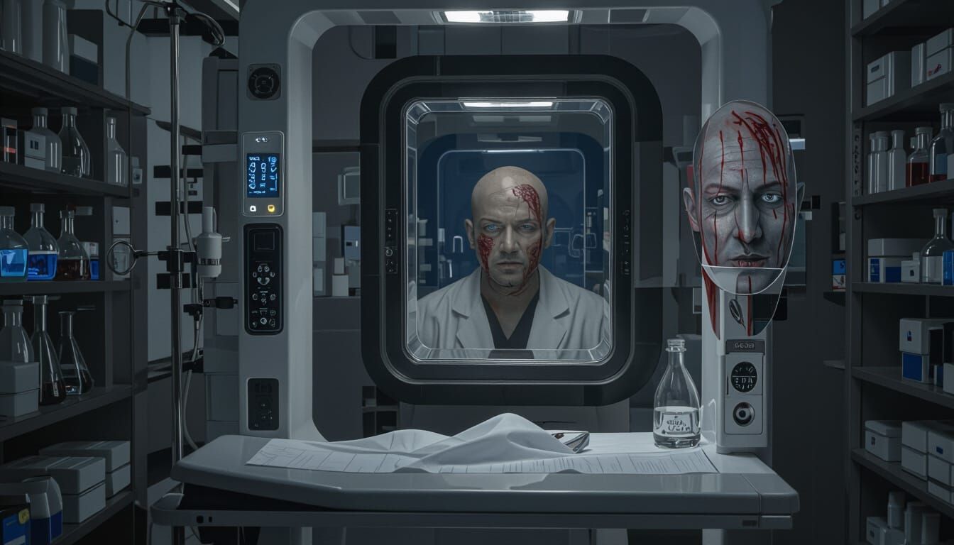 Doctor With Bleeding Wounds In A Lab Coat