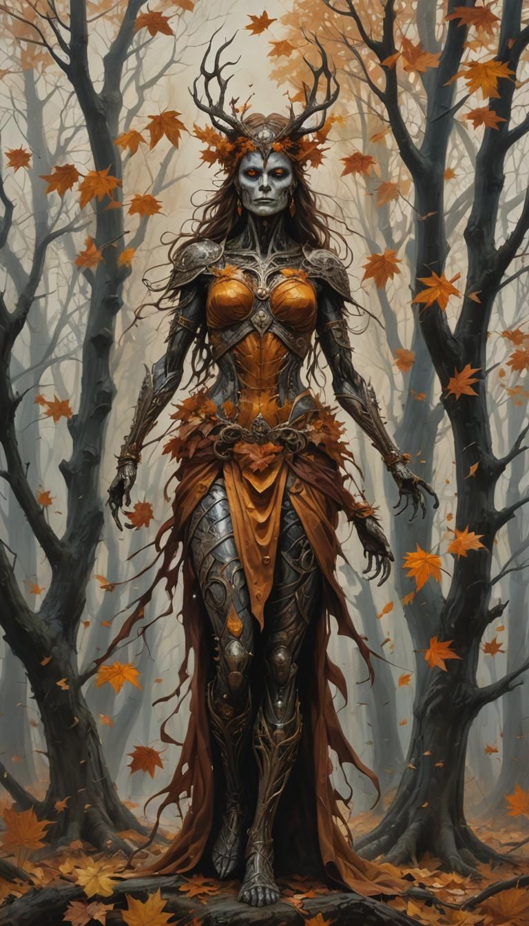 Powerful Autumn Goddess Oil Painting