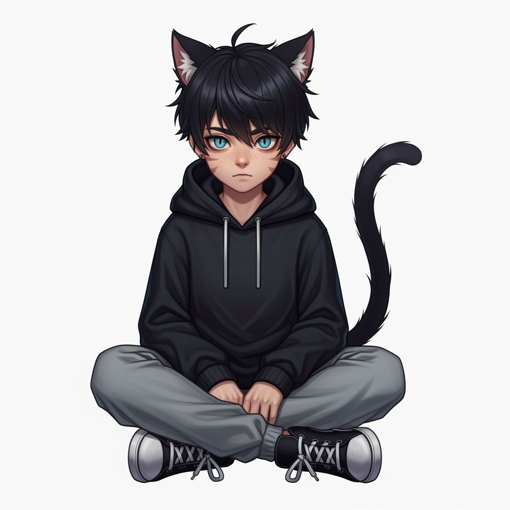 Concept Art Portrait of Boy with Cat Ears and Blue Eyes