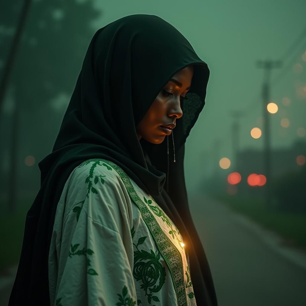 Sorrowful Nigerian Woman in Hyperrealistic Digital Art