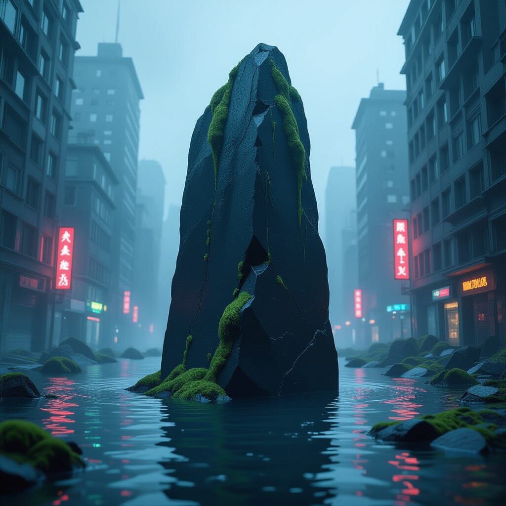 Obsidian Monolith in Flooded City