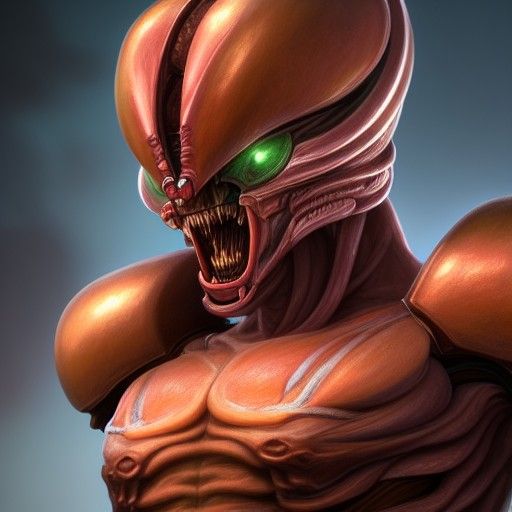 Hyperrealistic Demon Spawn Portrait in Biopunk Style