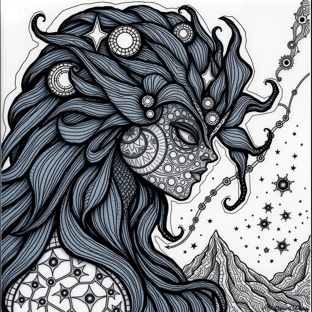 Cosmic Storm Entity in Zentangle Style