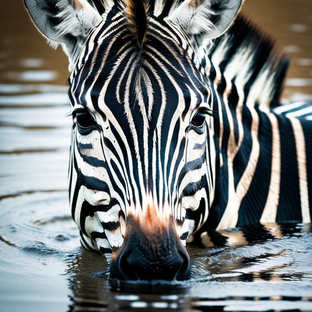 Zebra Swimming: Black and White Wildlife Portrait