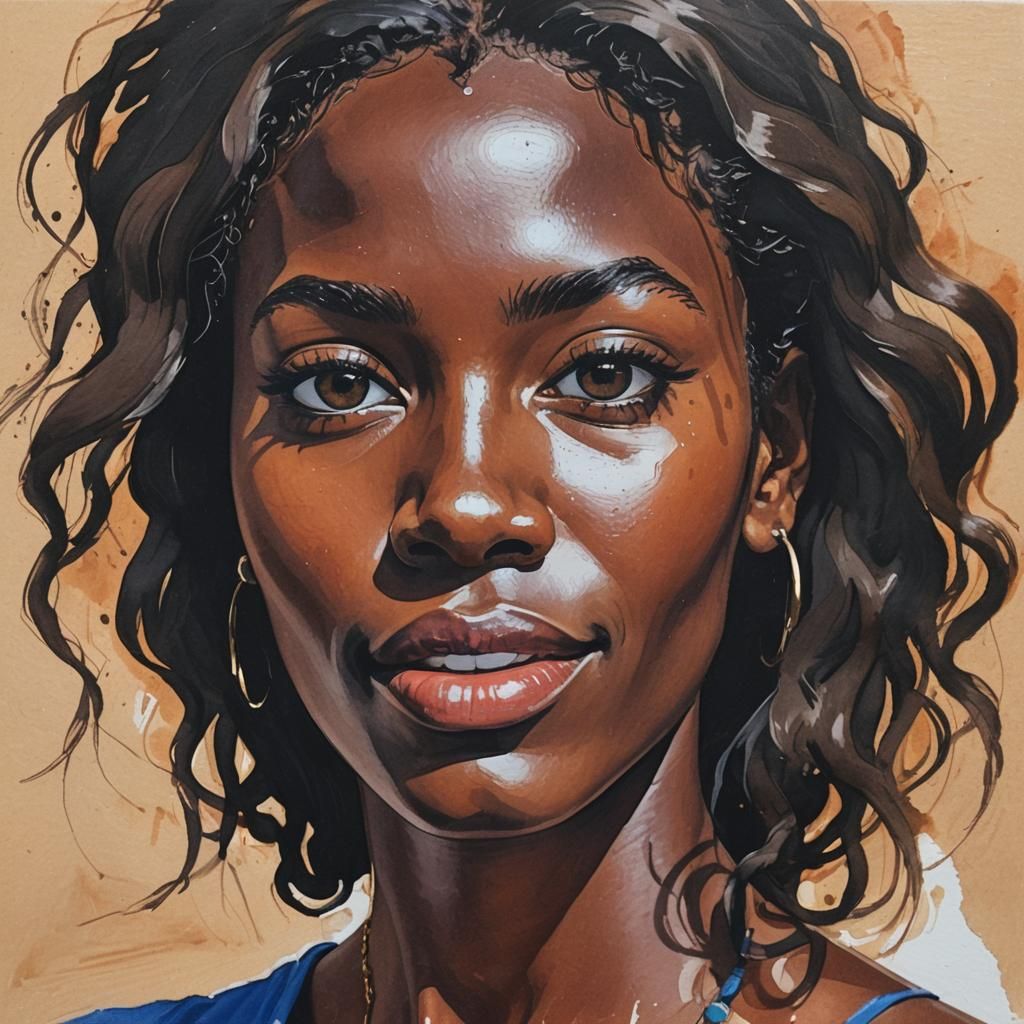 Melanin Woman's Face in Gouache